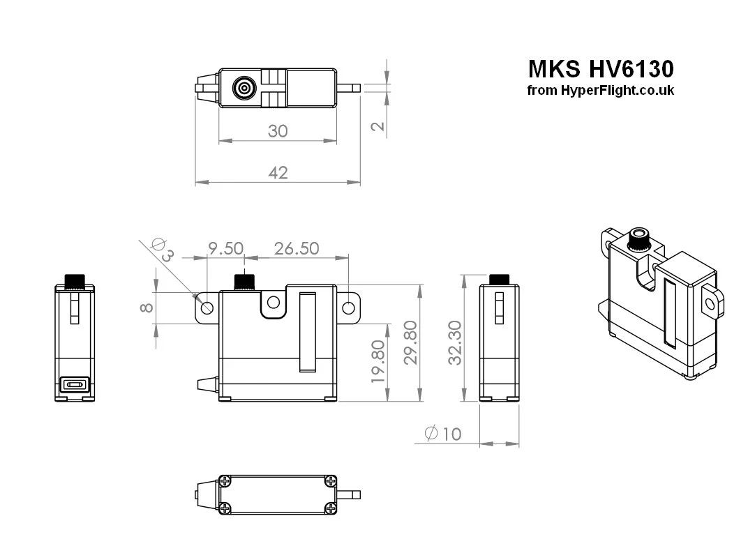 MKS HV6130 Servo - 8.1Kg.cm 0.10s 22.5g 10mm 6 MKS HV6130 Servo - 8.1Kg.cm 0.10s 22.5g 10mm - Image 4